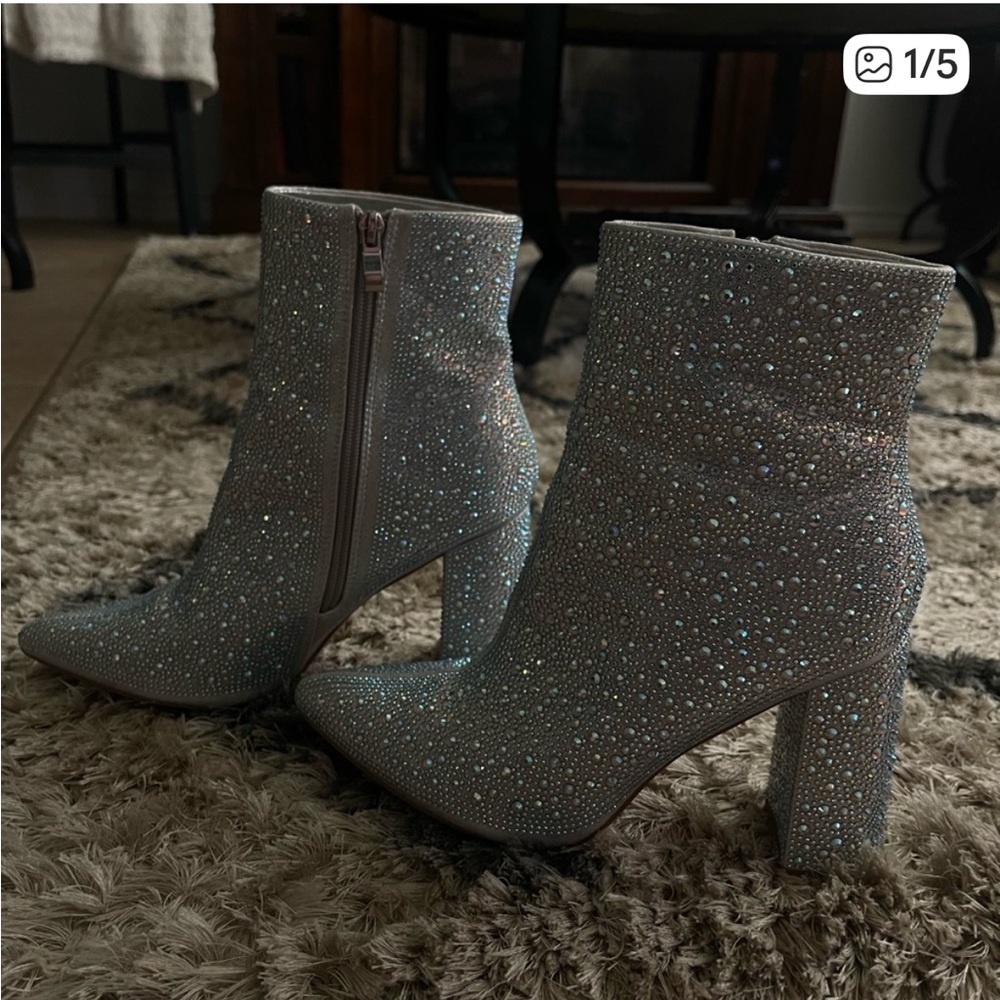 Steve Madden Silver Crystal-Embellished Block Heel Ankle Boots